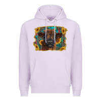 Lilac highland cow calf with western background Premium Hoodie - RanaPortraitStore