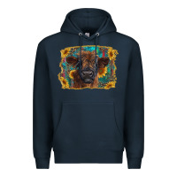 Navy highland cow calf with western background Premium Hoodie - RanaPortraitStore