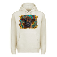 Oatmeal Heather highland cow calf with western background Premium Hoodie - RanaPortraitStore