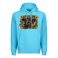 Ocean Blue highland cow calf with western background Premium Hoodie - RanaPortraitStore