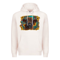 Pale Pink highland cow calf with western background Premium Hoodie - RanaPortraitStore