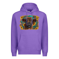 Purple highland cow calf with western background Premium Hoodie - RanaPortraitStore