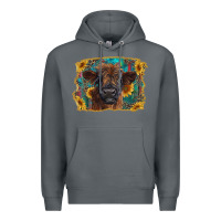 Rock highland cow calf with western background Premium Hoodie - RanaPortraitStore