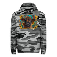 Slate Camo highland cow calf with western background Premium Hoodie - RanaPortraitStore