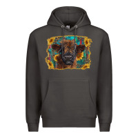 Smoke highland cow calf with western background Premium Hoodie - RanaPortraitStore