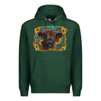 Sports Green highland cow calf with western background Premium Hoodie - RanaPortraitStore