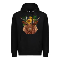 Black highland cow with sunflowers Premium Hoodie - RanaPortraitStore