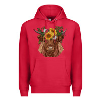 Cardinal highland cow with sunflowers Premium Hoodie - RanaPortraitStore