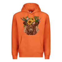 Carrot highland cow with sunflowers Premium Hoodie - RanaPortraitStore