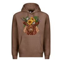 Chestnut highland cow with sunflowers Premium Hoodie - RanaPortraitStore