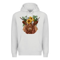 Dove Grey highland cow with sunflowers Premium Hoodie - RanaPortraitStore