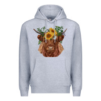 Heather Grey highland cow with sunflowers Premium Hoodie - RanaPortraitStore