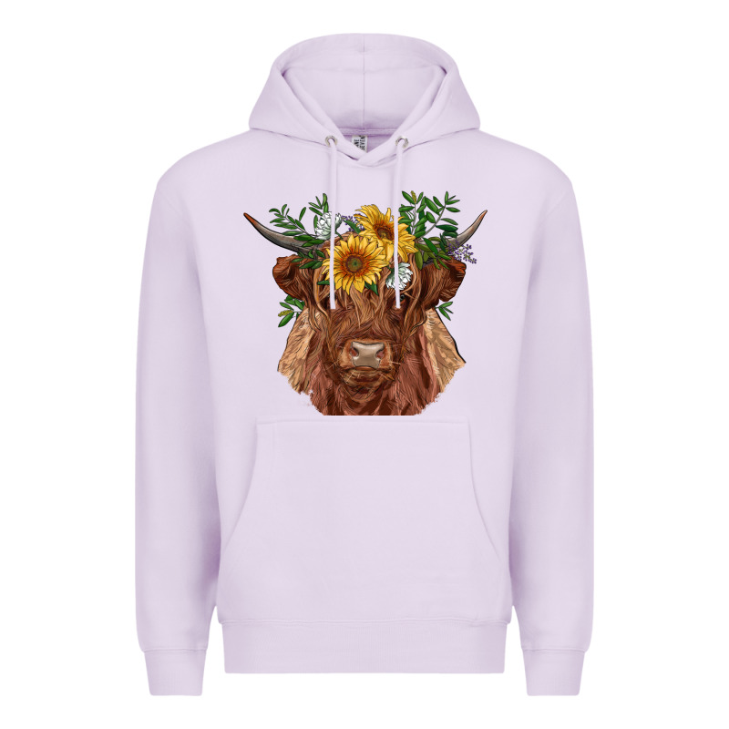 Highland Cow With Sunflowers Premium Hoodie by RanaPortraitStore | Teevron