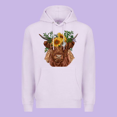 Highland Cow With Sunflowers Premium Hoodie Designed By Ranaportraitstore