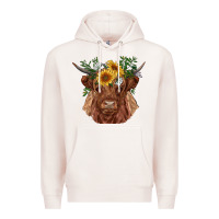 Pale Pink highland cow with sunflowers Premium Hoodie - RanaPortraitStore