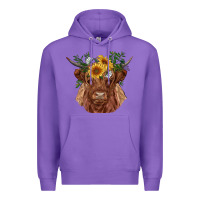 Purple highland cow with sunflowers Premium Hoodie - RanaPortraitStore