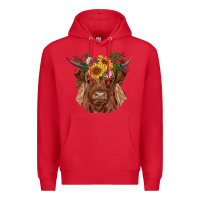 Red highland cow with sunflowers Premium Hoodie - RanaPortraitStore