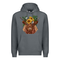 Rock highland cow with sunflowers Premium Hoodie - RanaPortraitStore
