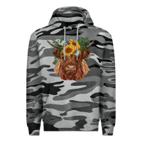 Slate Camo highland cow with sunflowers Premium Hoodie - RanaPortraitStore