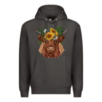 Smoke highland cow with sunflowers Premium Hoodie - RanaPortraitStore