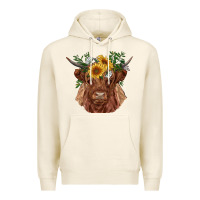 Tofu highland cow with sunflowers Premium Hoodie - RanaPortraitStore
