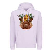 Lilac highland cow with sunflowers Premium Hoodie - RanaPortraitStore