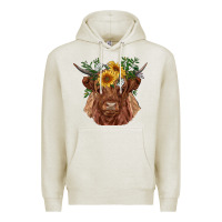 Oatmeal Heather highland cow with sunflowers Premium Hoodie - RanaPortraitStore