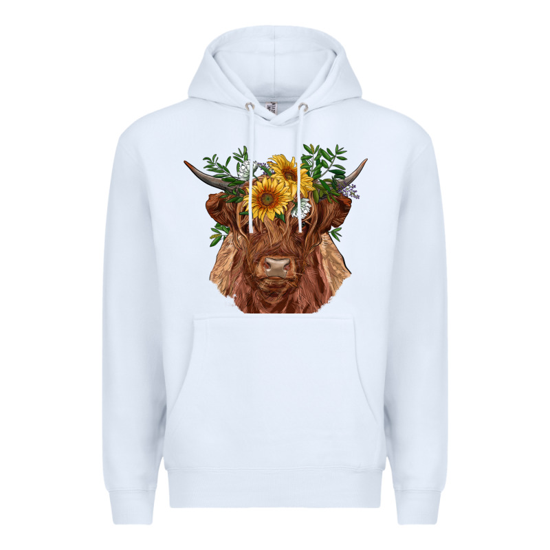Highland Cow With Sunflowers Premium Hoodie by RanaPortraitStore | Teevron