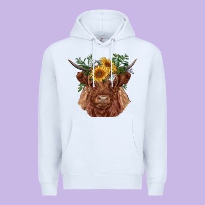 Highland Cow With Sunflowers Premium Hoodie Designed By Ranaportraitstore