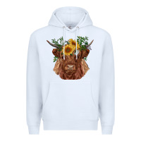 White highland cow with sunflowers Premium Hoodie - RanaPortraitStore