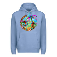 Colony Blue summer colorful palms Premium Hoodie - texasbilliewilder