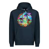Navy summer colorful palms Premium Hoodie - texasbilliewilder