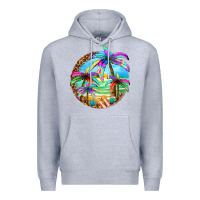 Heather Grey summer colorful palms Premium Hoodie - texasbilliewilder