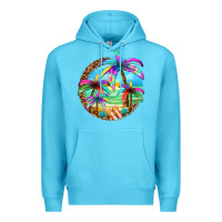 Ocean Blue summer colorful palms Premium Hoodie - texasbilliewilder