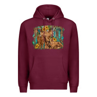 Burgundy highland cow family cattle and calf with sunflower and turquoise backg Premium Hoodie - RanaPortraitStore
