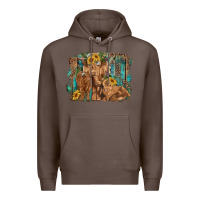 Coffee highland cow family cattle and calf with sunflower and turquoise backg Premium Hoodie - RanaPortraitStore