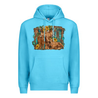 Ocean Blue highland cow family cattle and calf with sunflower and turquoise backg Premium Hoodie - RanaPortraitStore
