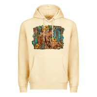 Pina Colada highland cow family cattle and calf with sunflower and turquoise backg Premium Hoodie - RanaPortraitStore