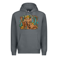 Rock highland cow family cattle and calf with sunflower and turquoise backg Premium Hoodie - RanaPortraitStore