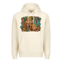 Tofu highland cow family cattle and calf with sunflower and turquoise backg Premium Hoodie - RanaPortraitStore
