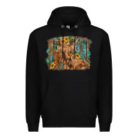 Black highland cow family cattle and calf with sunflower and turquoise backg Premium Hoodie - RanaPortraitStore