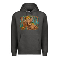 Charcoal Heather highland cow family cattle and calf with sunflower and turquoise backg Premium Hoodie - RanaPortraitStore