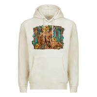 Oatmeal Heather highland cow family cattle and calf with sunflower and turquoise backg Premium Hoodie - RanaPortraitStore