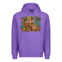 Purple highland cow family cattle and calf with sunflower and turquoise backg Premium Hoodie - RanaPortraitStore