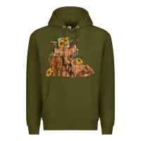 Army Green highland cow family Premium Hoodie - RanaPortraitStore