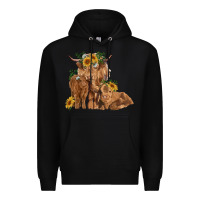 Black highland cow family Premium Hoodie - RanaPortraitStore