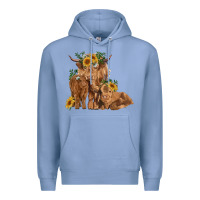 Colony Blue highland cow family Premium Hoodie - RanaPortraitStore