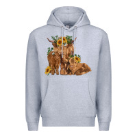 Heather Grey highland cow family Premium Hoodie - RanaPortraitStore