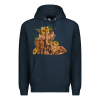 Navy highland cow family Premium Hoodie - RanaPortraitStore