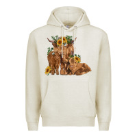Oatmeal Heather highland cow family Premium Hoodie - RanaPortraitStore